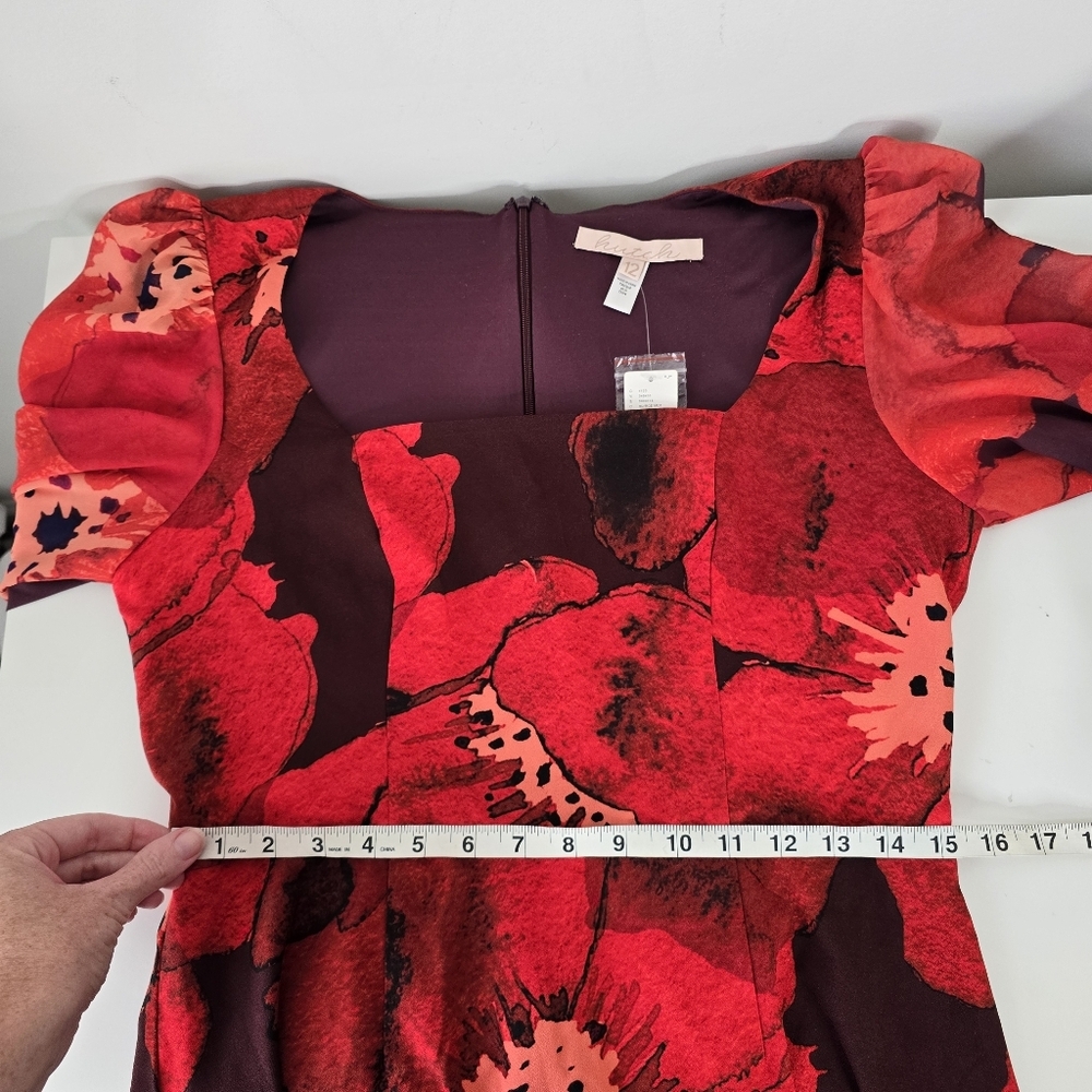 NWT Hutch Poppy Puff Sleeve Square Neck Mini Dress Size 12 Red Floral - Picture 12 of 16